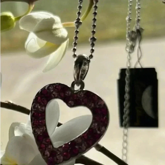 Cookie Lee Australian Light Pink Dark Pink Crystal Pendant on Silver Tone Chain - Picture 4 of 12